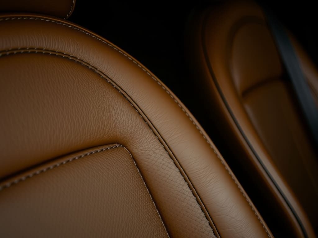 Close-up of tan leather car seats
